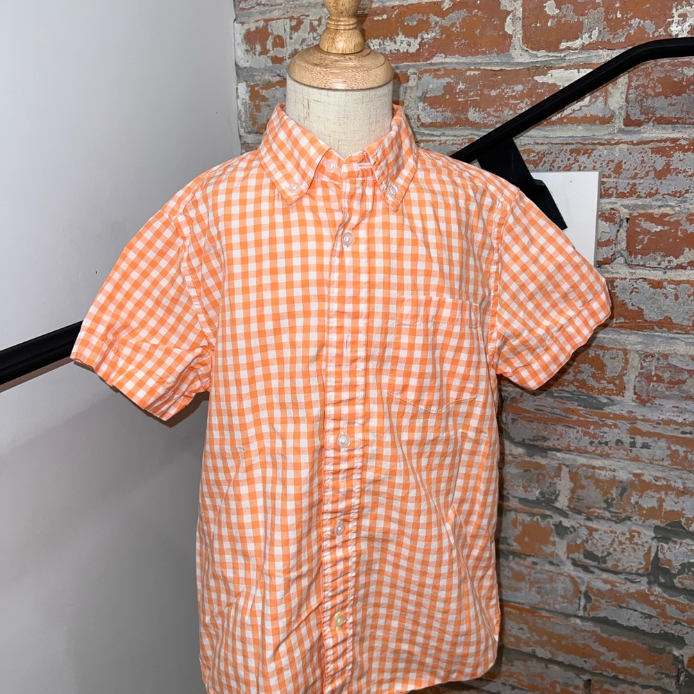 Orange Gingham Short Sleeve Shirt